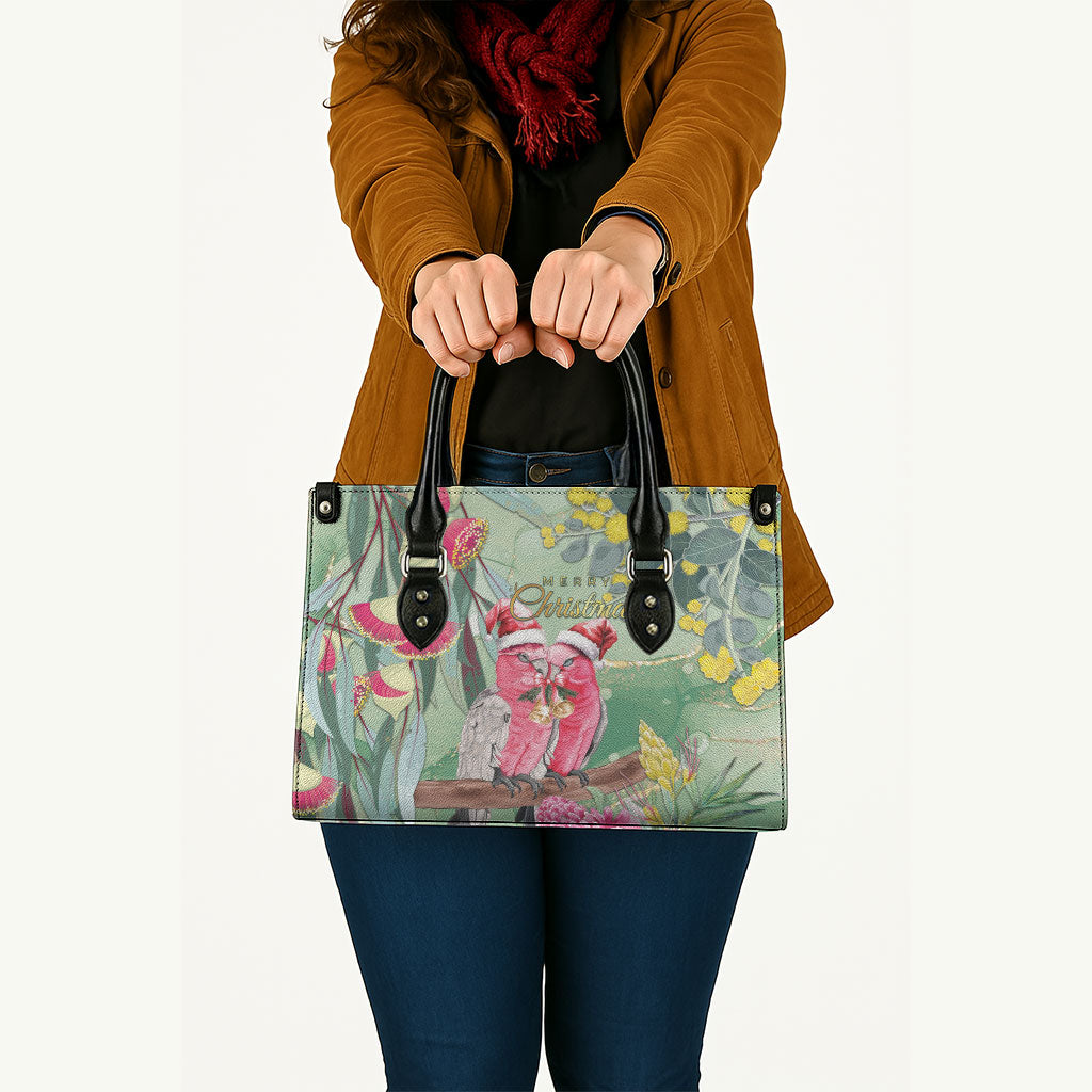 Australia Galah Birds Couple Christmas Leather Bag Mint Glaze