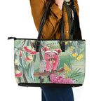 Australia Galah Birds Couple Christmas Leather Tote Bag Mint Glaze
