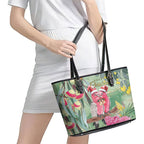 Australia Galah Birds Couple Christmas Leather Tote Bag Mint Glaze