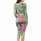Australia Galah Birds Couple Christmas Long Sleeve Bodycon Dress Mint Glaze
