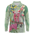 Australia Galah Birds Couple Christmas Long Sleeve Polo Shirt Mint Glaze