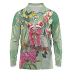 Australia Galah Birds Couple Christmas Long Sleeve Polo Shirt Mint Glaze