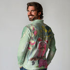 Australia Galah Birds Couple Christmas Long Sleeve Polo Shirt Mint Glaze