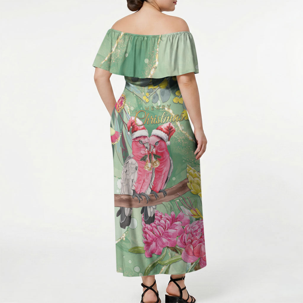 Australia Galah Birds Couple Christmas Off Shoulder Maxi Dress Mint Glaze