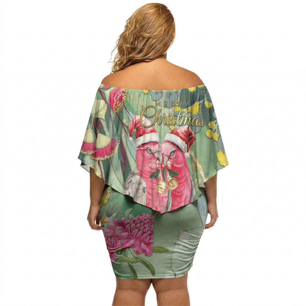 Australia Galah Birds Couple Christmas Off Shoulder Short Dress Mint Glaze
