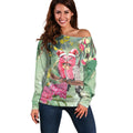 Australia Galah Birds Couple Christmas Off Shoulder Sweater Mint Glaze