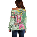 Australia Galah Birds Couple Christmas Off Shoulder Sweater Mint Glaze