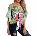 Australia Galah Birds Couple Christmas Off Shoulder Wrap Waist Top Mint Glaze