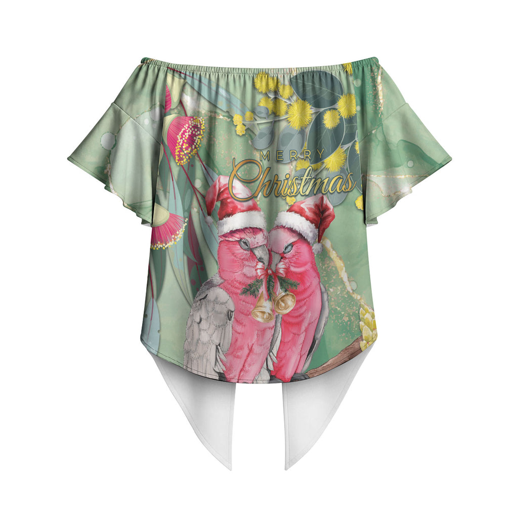 Australia Galah Birds Couple Christmas Off Shoulder Wrap Waist Top Mint Glaze