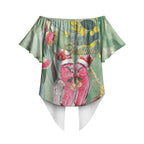 Australia Galah Birds Couple Christmas Off Shoulder Wrap Waist Top Mint Glaze