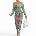 Australia Galah Birds Couple Christmas Off The Shoulder Long Sleeve Dress Mint Glaze
