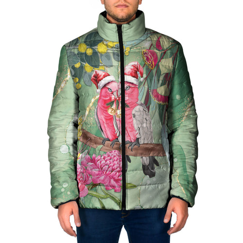 Australia Galah Birds Couple Christmas Padded Jacket Mint Glaze