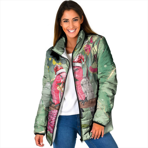 Australia Galah Birds Couple Christmas Padded Jacket Mint Glaze