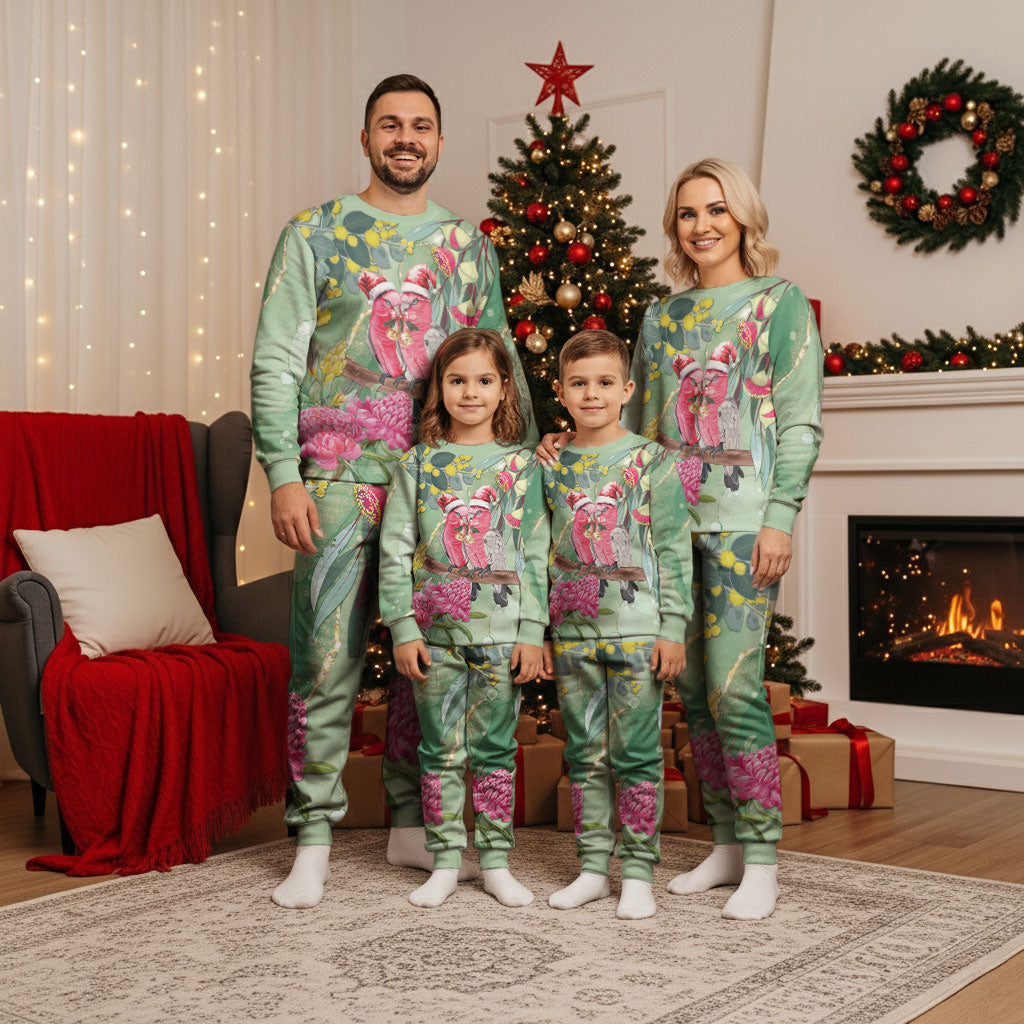 Australia Galah Birds Couple Christmas Pajama Set Mint Glaze