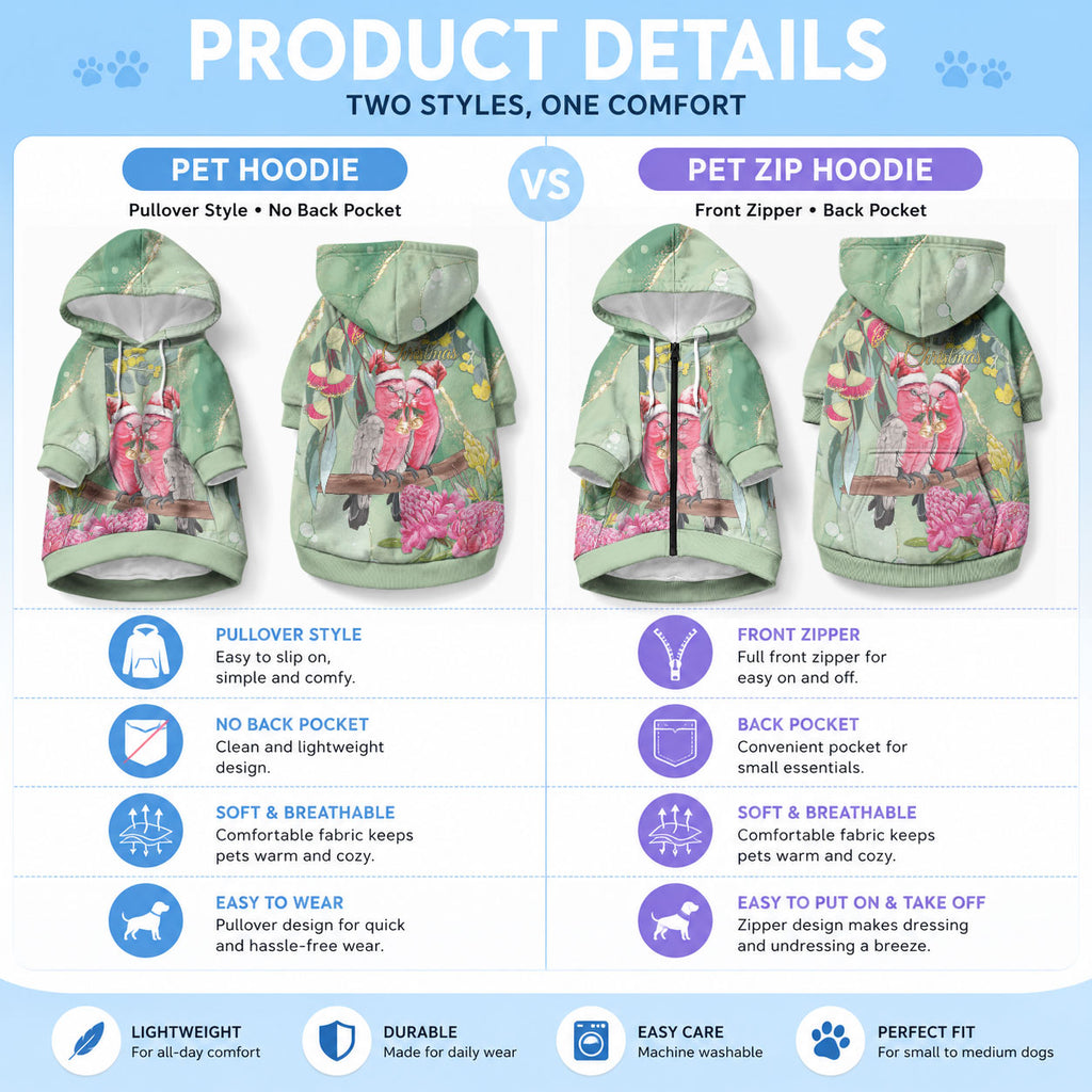 Australia Galah Birds Couple Christmas Pet Hoodie Mint Glaze