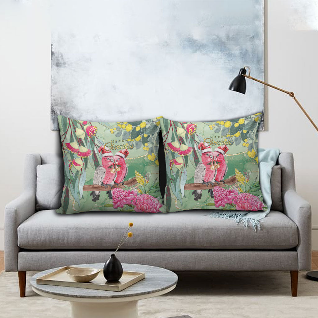Australia Galah Birds Couple Christmas Pillow Cover Mint Glaze