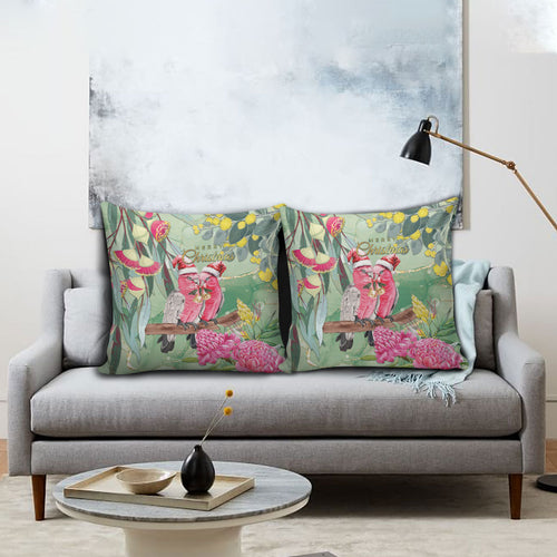 Australia Galah Birds Couple Christmas Pillow Cover Mint Glaze