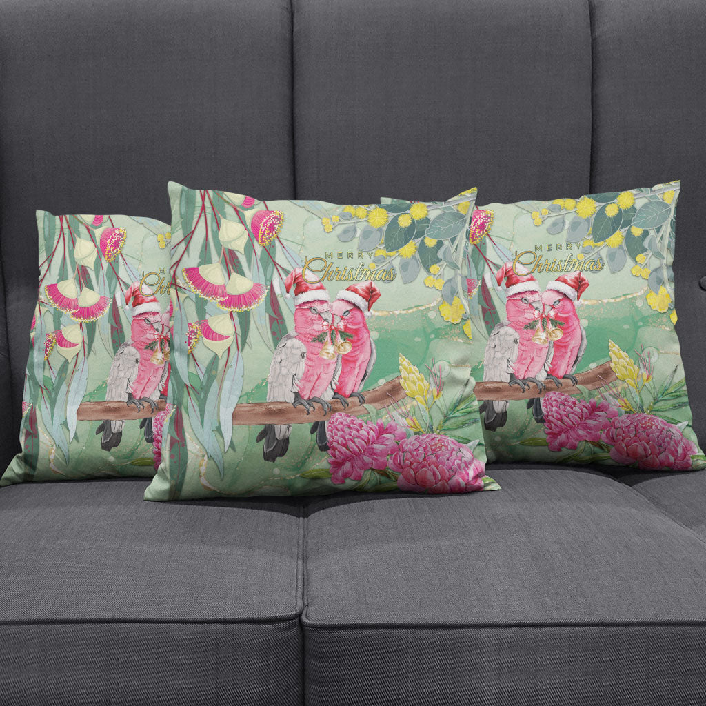 Australia Galah Birds Couple Christmas Pillow Cover Mint Glaze