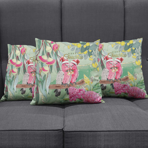 Australia Galah Birds Couple Christmas Pillow Cover Mint Glaze