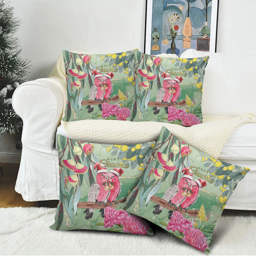 Australia Galah Birds Couple Christmas Pillow Cover Mint Glaze