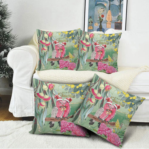 Australia Galah Birds Couple Christmas Pillow Cover Mint Glaze