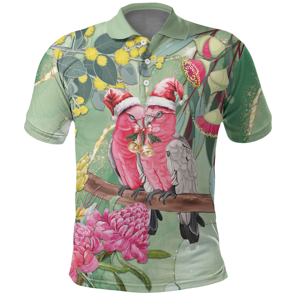 Australia Galah Birds Couple Christmas Polo Shirt Mint Glaze