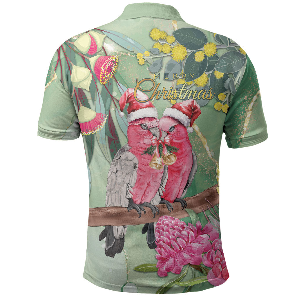 Australia Galah Birds Couple Christmas Polo Shirt Mint Glaze
