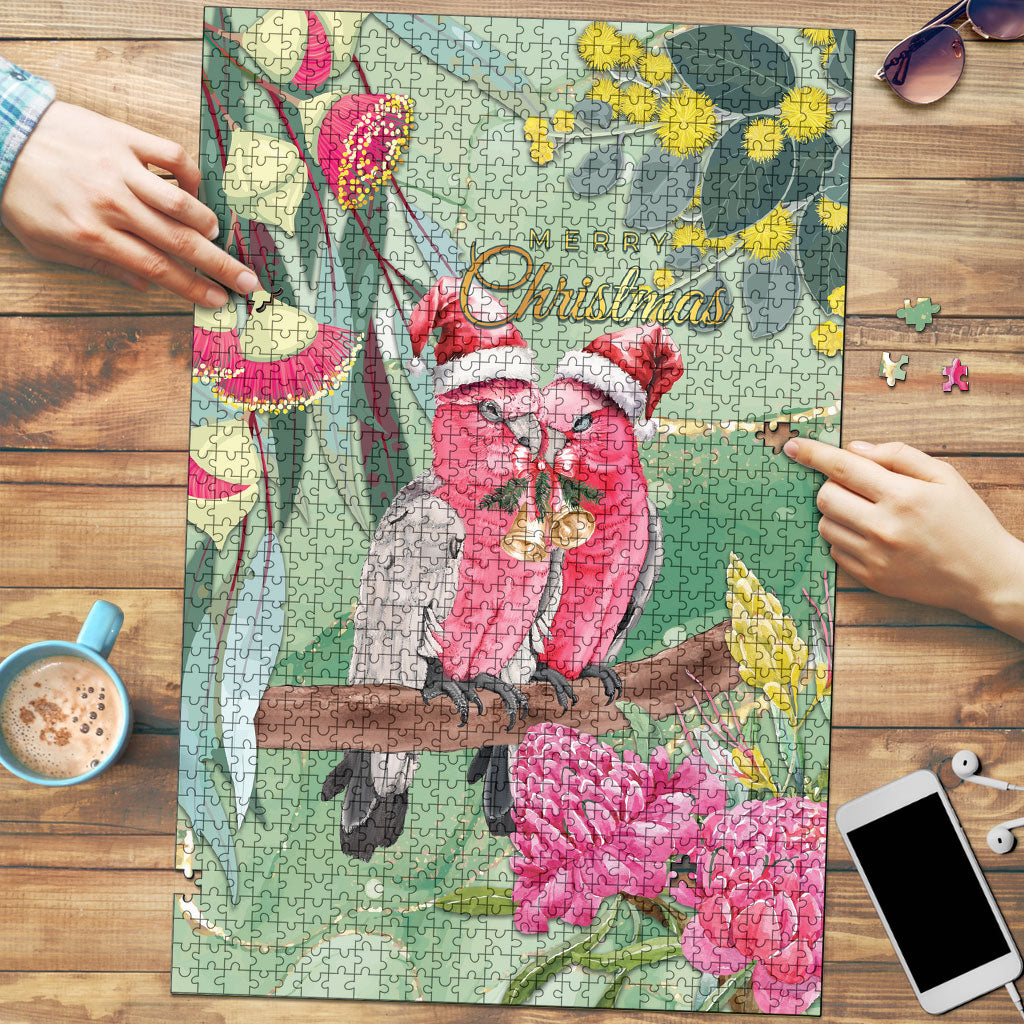 Australia Galah Birds Couple Christmas Puzzle Mint Glaze