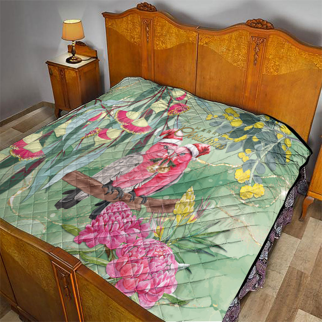 Australia Galah Birds Couple Christmas Quilt Mint Glaze