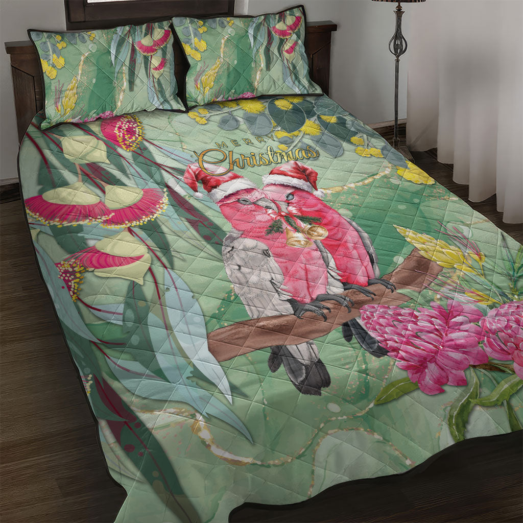 Australia Galah Birds Couple Christmas Quilt Bed Set Mint Glaze