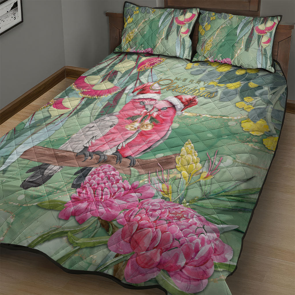 Australia Galah Birds Couple Christmas Quilt Bed Set Mint Glaze