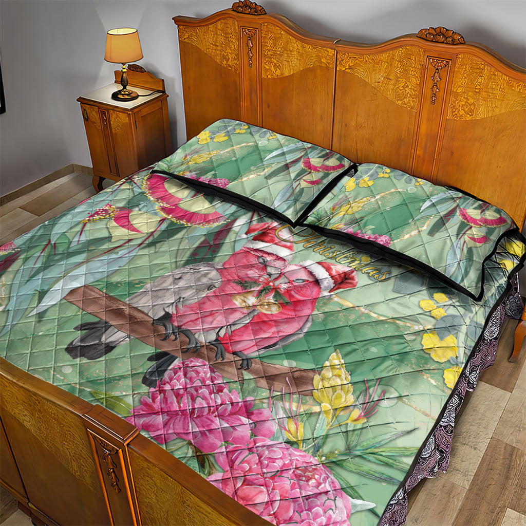 Australia Galah Birds Couple Christmas Quilt Bed Set Mint Glaze