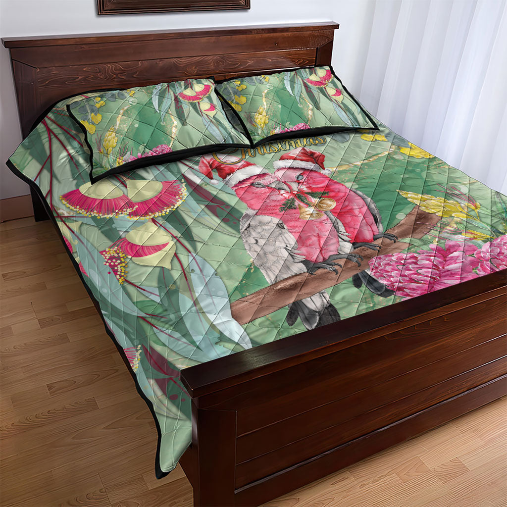 Australia Galah Birds Couple Christmas Quilt Bed Set Mint Glaze