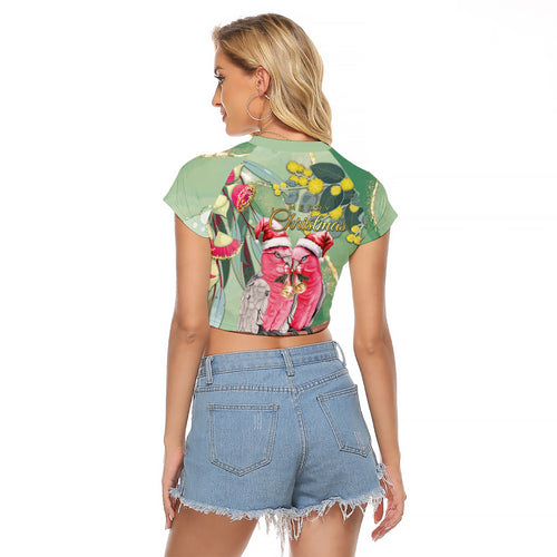 Australia Galah Birds Couple Christmas Raglan Cropped T Shirt Mint Glaze