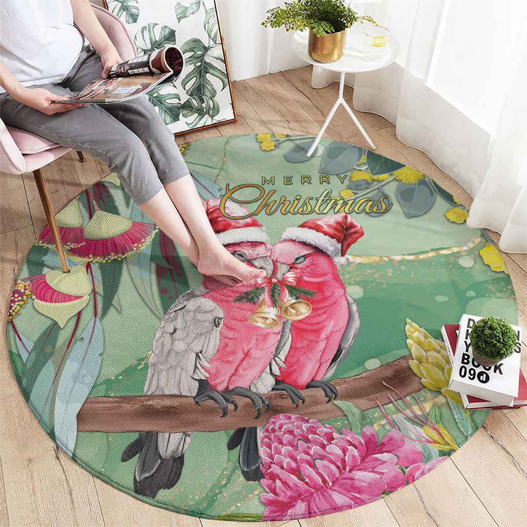 Australia Galah Birds Couple Christmas Round Carpet Mint Glaze