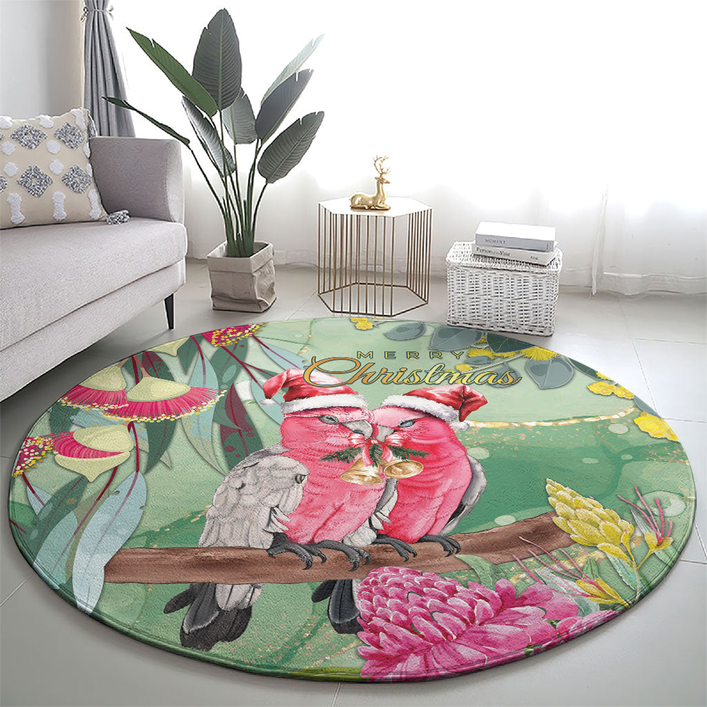 Australia Galah Birds Couple Christmas Round Carpet Mint Glaze