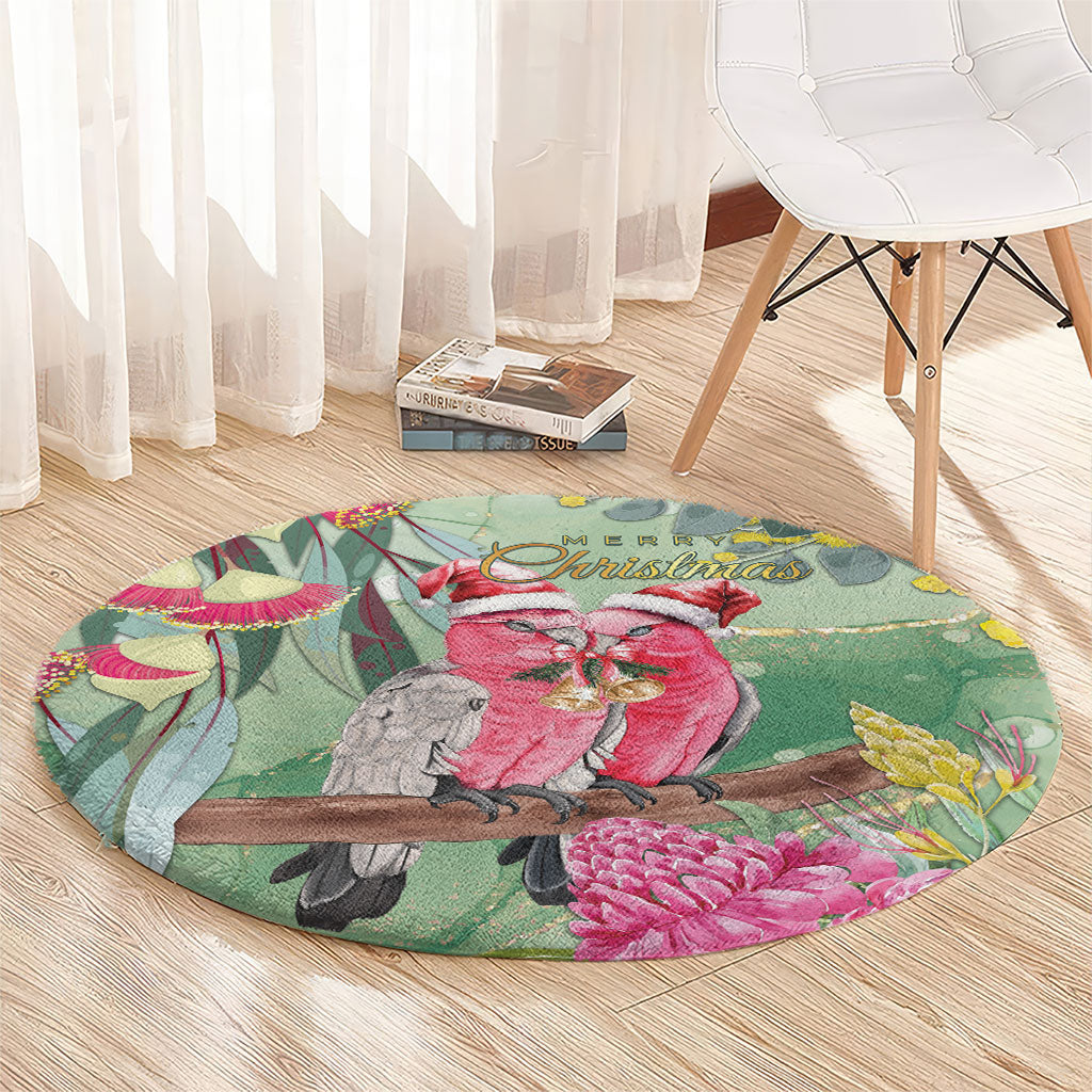 Australia Galah Birds Couple Christmas Round Carpet Mint Glaze