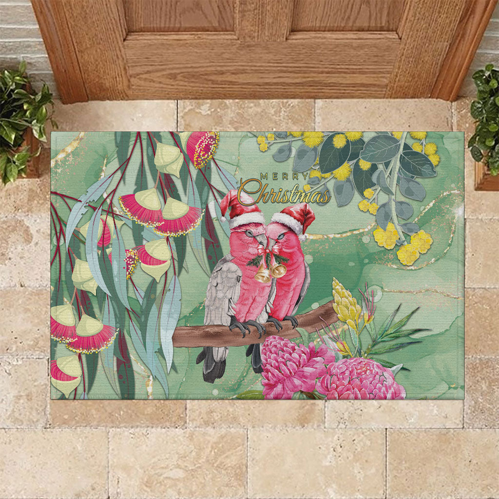 Australia Galah Birds Couple Christmas Rubber Doormat Mint Glaze