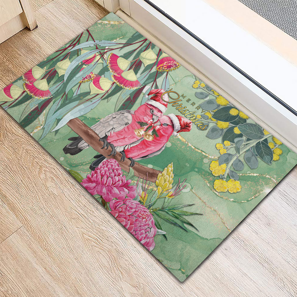 Australia Galah Birds Couple Christmas Rubber Doormat Mint Glaze