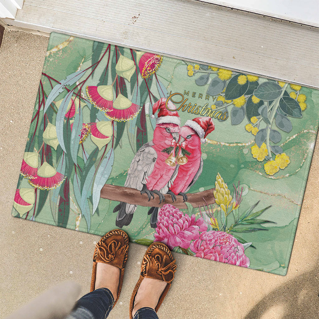 Australia Galah Birds Couple Christmas Rubber Doormat Mint Glaze