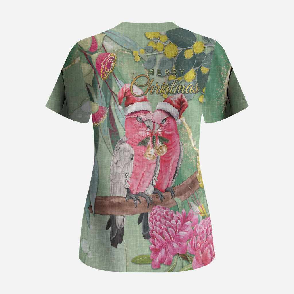 Australia Galah Birds Couple Christmas Scrub Top Mint Glaze