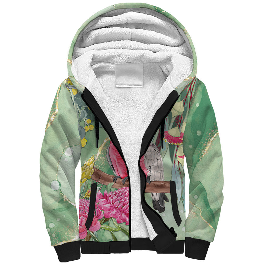 Australia Galah Birds Couple Christmas Sherpa Hoodie Mint Glaze