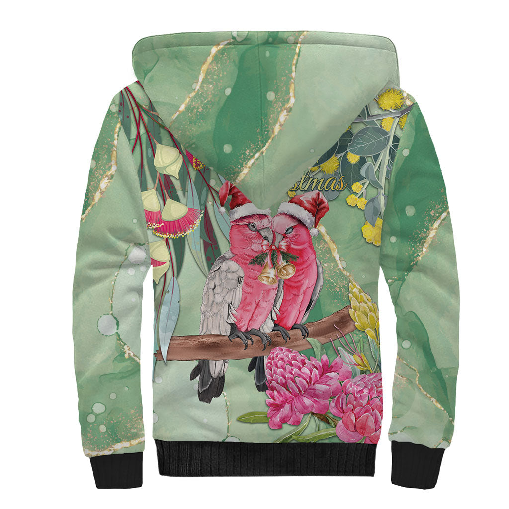 Australia Galah Birds Couple Christmas Sherpa Hoodie Mint Glaze
