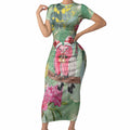 Australia Galah Birds Couple Christmas Short Sleeve Bodycon Dress Mint Glaze