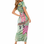 Australia Galah Birds Couple Christmas Short Sleeve Bodycon Dress Mint Glaze