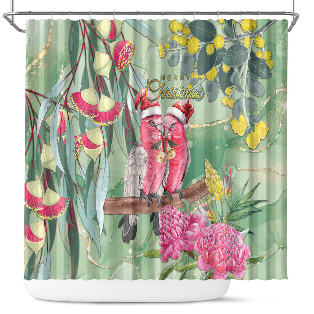 Australia Galah Birds Couple Christmas Shower Curtain Mint Glaze