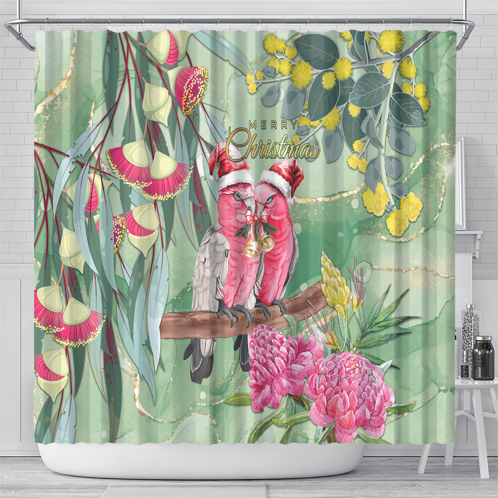 Australia Galah Birds Couple Christmas Shower Curtain Mint Glaze