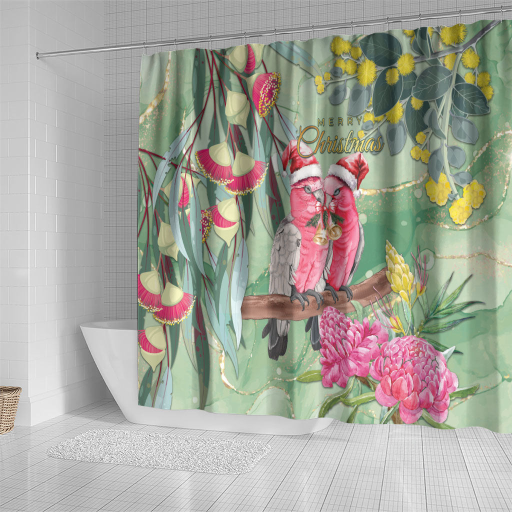 Australia Galah Birds Couple Christmas Shower Curtain Mint Glaze