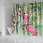 Australia Galah Birds Couple Christmas Shower Curtain Mint Glaze