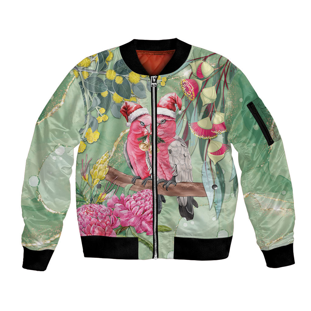 Australia Galah Birds Couple Christmas Sleeve Zip Bomber Jacket Mint Glaze